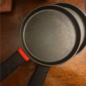 Black Cast Iron Skillet Set with Red Accents